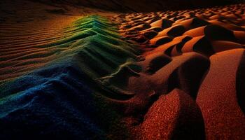 Yellow sun sets over tranquil sand dunes generated by AI photo