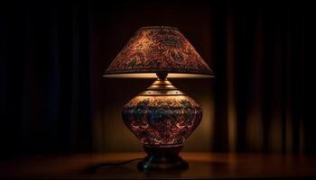 Elegant lamp illuminates modern bedroom with ornate generated by AI photo