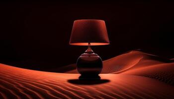 Glowing electric lamp illuminates tranquil bedroom generated by AI photo