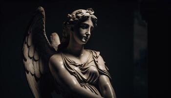 Grief and Spirituality merge in Gothic Cemetery Sculpture generated by AI photo