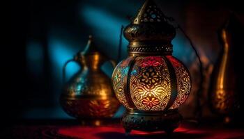 Antique lantern illuminated symbol of indigenous culture generated by AI photo