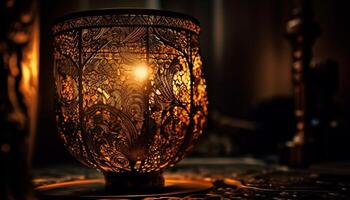 Antique candle in ornate glass vase glows beautifully generated by AI photo