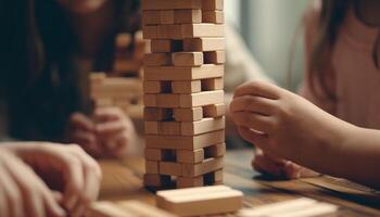 Child creativity shown in stacking toy blocks generated by AI photo