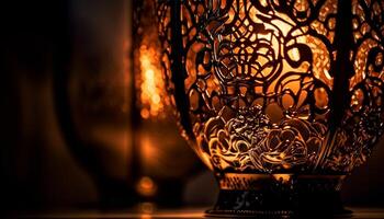 Ornate candlestick holder illuminates antique elegance indoors generated by AI photo