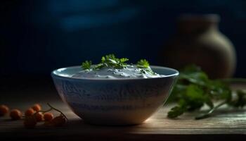 Fresh vegetarian salad with organic healthy ingredients generated by AI photo