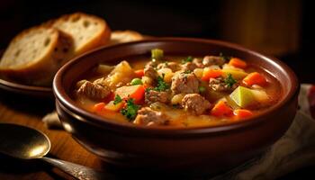 Braised beef stew with cooked fresh vegetables generated by AI photo