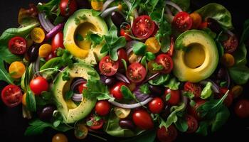 Fresh vegetable salad with mozzarella on ciabatta bread generated by AI photo
