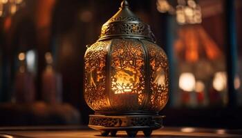 Antique lantern illuminates traditional Ramadan celebration indoors generated by AI photo