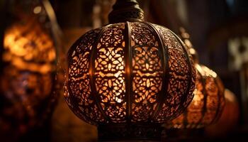 Ornate lanterns glow in night celebration lighting generated by AI photo