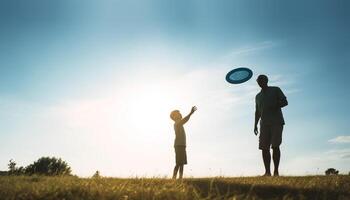 padre y hijo disfrutar un pelota juego juntos generado por ai foto