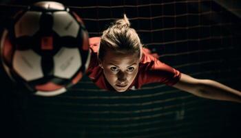 atleta, determinado, participación pelota, practicando, competitivo deporte generado por ai foto