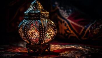 Ornate antique lantern illuminates spirituality in Ramadan culture generated by AI photo