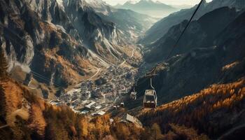 Cable car above majestic mountain range landscape generated by AI photo