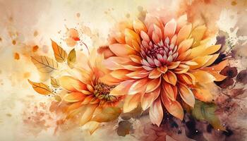 Watercolor dahlias bloom in vibrant autumn colors generated by AI photo