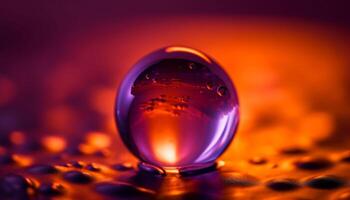 Abstract glass sphere reflects vibrant nature dew drop generated by AI photo