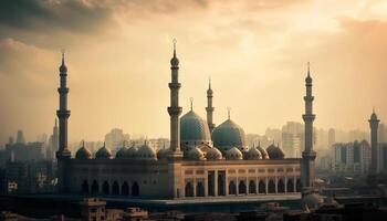 Sunset illuminates Blue Mosque in Istanbul, Turkey generated by AI photo