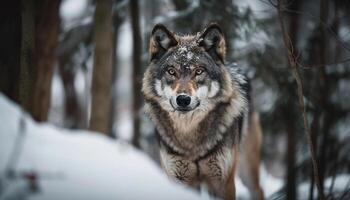 Arctic wolf and fox howling in winter generated by AI photo