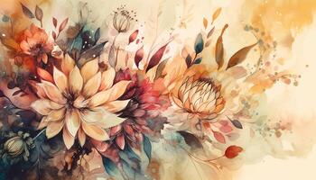 Watercolor painted floral bouquet, bursting with creativity generated by AI photo