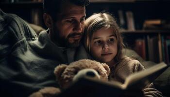 Father and daughter bonding over bedtime stories generated by AI photo