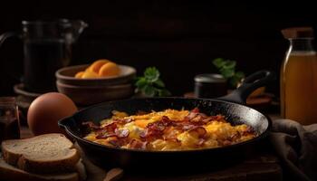 Healthy vegetarian meal on rustic wooden table generated by AI photo