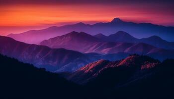 Majestic mountain peak silhouetted at dusk sunset generated by AI photo