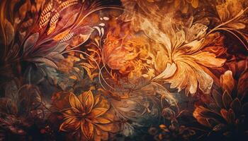 Floral elegance painted on antique wallpaper backdrop generated by AI photo