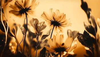 Sunlit daisy in yellow meadow at dusk generated by AI photo