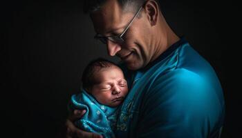 Father and son embracing new life together generated by AI photo