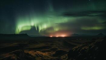 Majestic mountain range illuminated by star field generated by AI photo