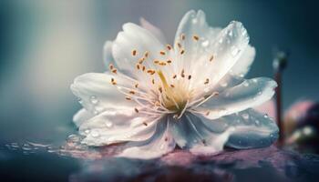 Soft pink petals, wet with morning dew generated by AI photo