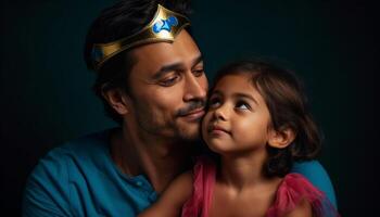 padre unión con niño en alegre retrato generado por ai foto