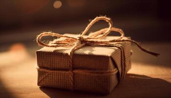 Romantic winter gift wrapped with love and chocolate generated by AI photo