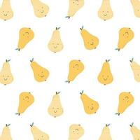 Childish seamless pattern with cute pears. Retro pattern with pear. Vector illustration. Groovy kids print with pear.