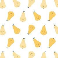 Childish seamless pattern with cute pears. Retro pattern with pear. Vector illustration. Groovy kids print with pear.