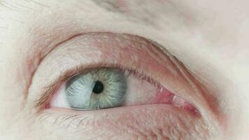 gris ojo de mediana edad caucásico masculino, brillantemente iluminado de cerca video