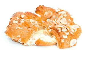 Croissant Bread with Cream and Almonds white background photo