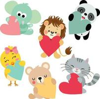 Set of cute valentine animals vector