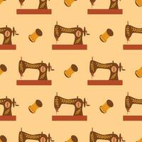 Seamless pattern sewing machine and thread. Colorful vector