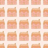 Seamless pattern with cute little house. Vector