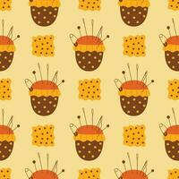 Seamless pattern needle pillow and fabric. Colorful vector