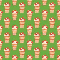 Seamless pattern with ice cream in a glass. Vector