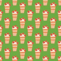 Seamless pattern with ice cream in a glass. Vector