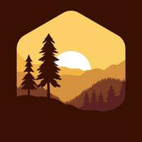 vector forest background at sunset in brown tones mountains landscape