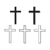 Set christian cross vector symbol flat and outline style.