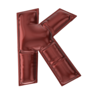 Balloon letter K uppercase. 3D render of glossy red inflated font with glint isolated png