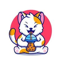 Cute Cat Drink Boba Milk Tea Cartoon Vector Icon  Illustration. Animal Drink Icon Concept Isolated Premium  Vector. Flat Cartoon Style