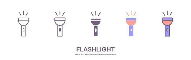 Flashlight flat icon with a bright beam. Electric lamp battery powered. Pocket flashlight. Light source. Vector illustration flat design. Isolated on white background.