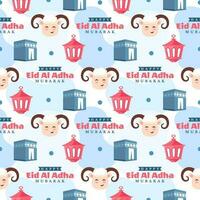Happy Eid Al Adha Mubarak Seamless Pattern of Muslims Celebration with Sacrificial Animals in Template Hand Drawn Cartoon Flat Illustration vector