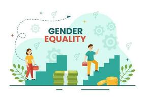 Gender Equality Vector Illustration with Men and Women Character on the Scales Showing Equal Balance and Same Opportunities in Hand Drawn Templates