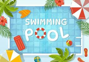 Swimming Pool Vector Illustration with Summer Vacation Landscape Concept and Swim Summer Activity in Flat Cartoon Hand Drawn Background Templates